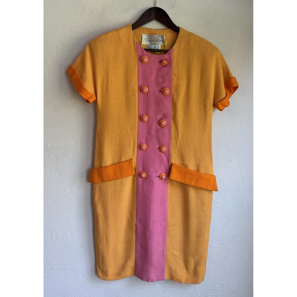 Vintage 80s 90s Oscar De La Renta Balliets Mod Shift Jacket Dress 6 Colorblock - Picture 4 of 12